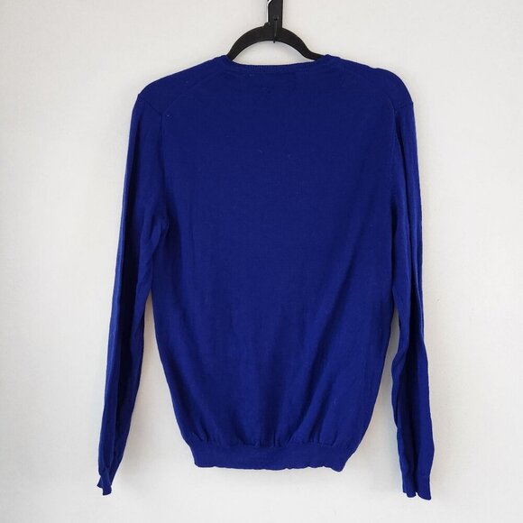 Calvin Klein Extra Fine Merino Wool Sweater Blue Knit V-Neck Classic Men's S - Picture 2 of 7